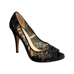 second-hand BIONDA CASTANA black lace leather open toe heels | Size 38