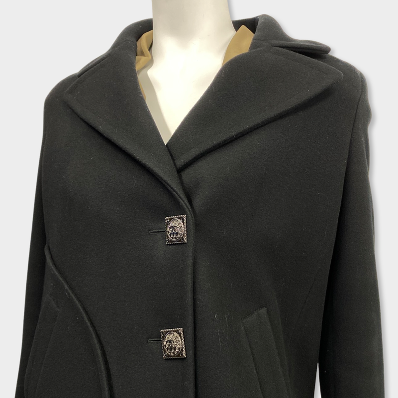 pre-owned CHANEL black woolen coat | Size RF38