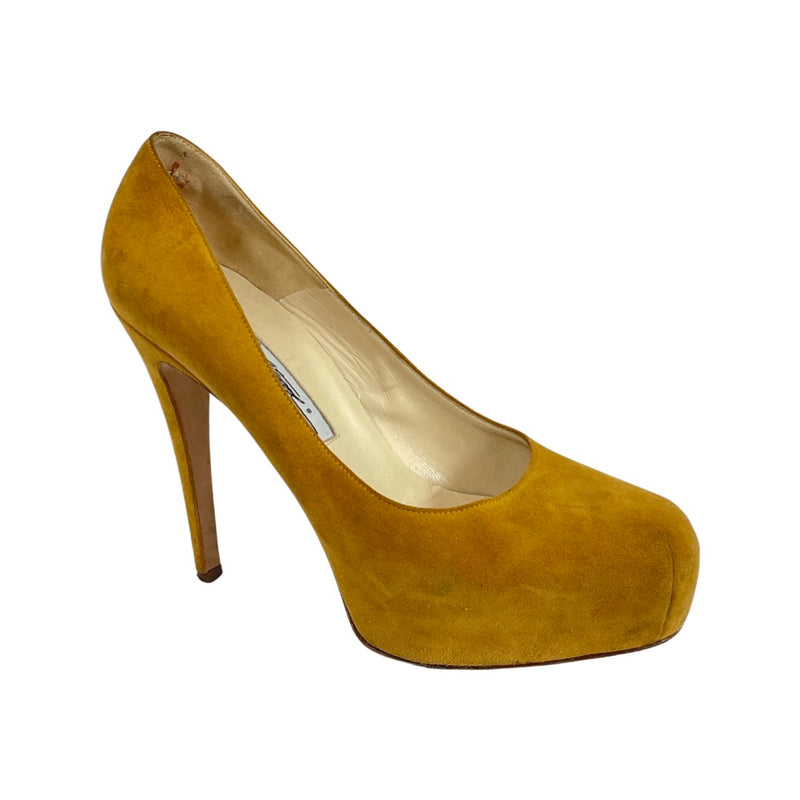 pre-owned BRIANATWOOD mustard suede platform heels | Size 38.5