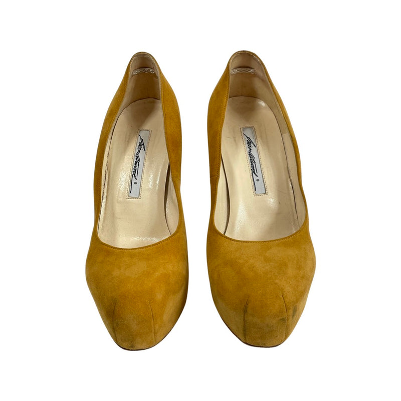 pre-loved BRIANATWOOD mustard suede platform heels | Size 38.5