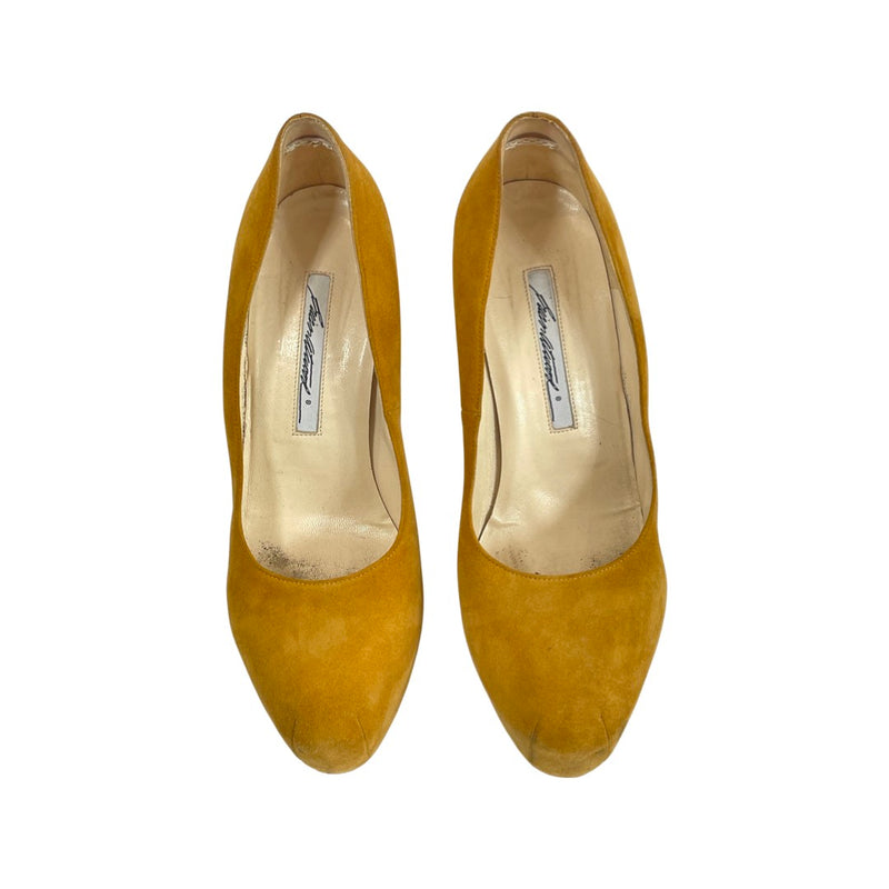 Brian Atwood mustard suede platform heels