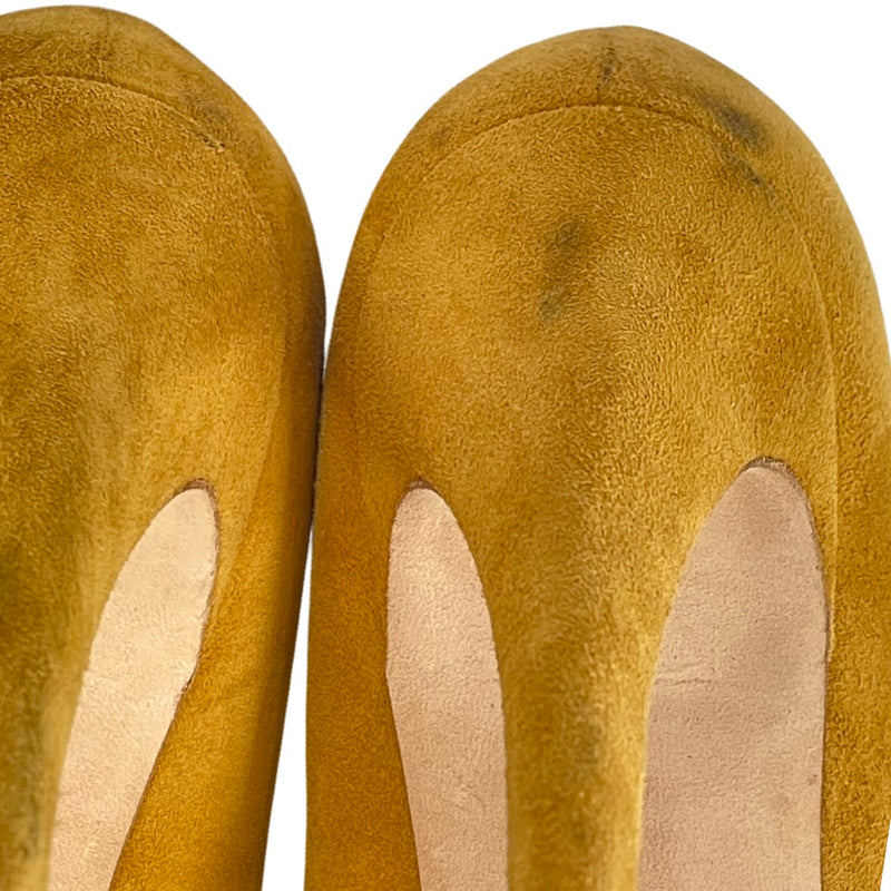 Brian Atwood mustard suede platform heels