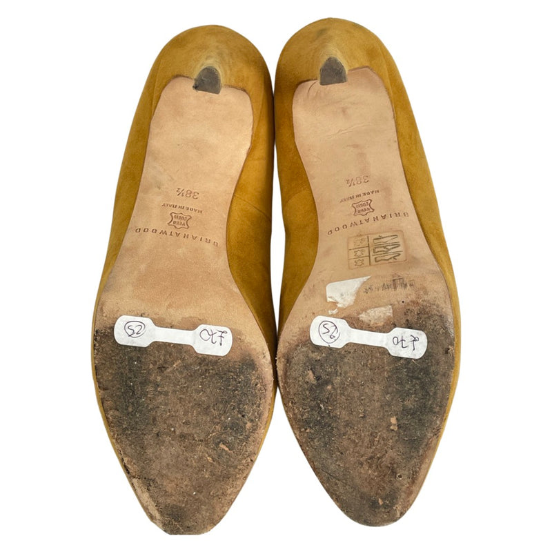 Brian Atwood mustard suede platform heels