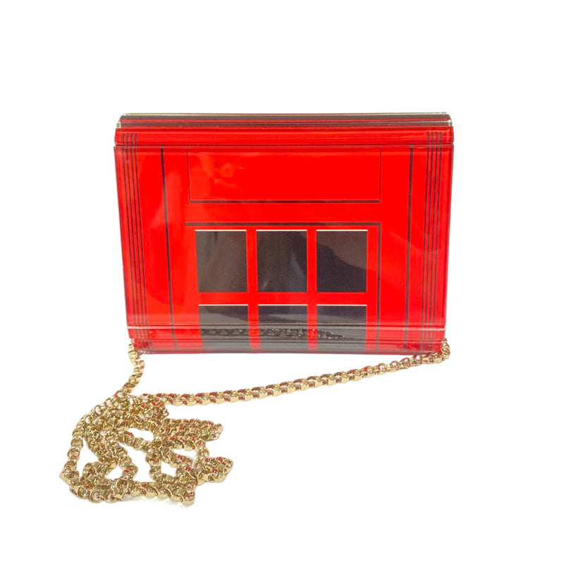 second-hand JIMMY CHOO New Bond Street red plastic clutch on a chain