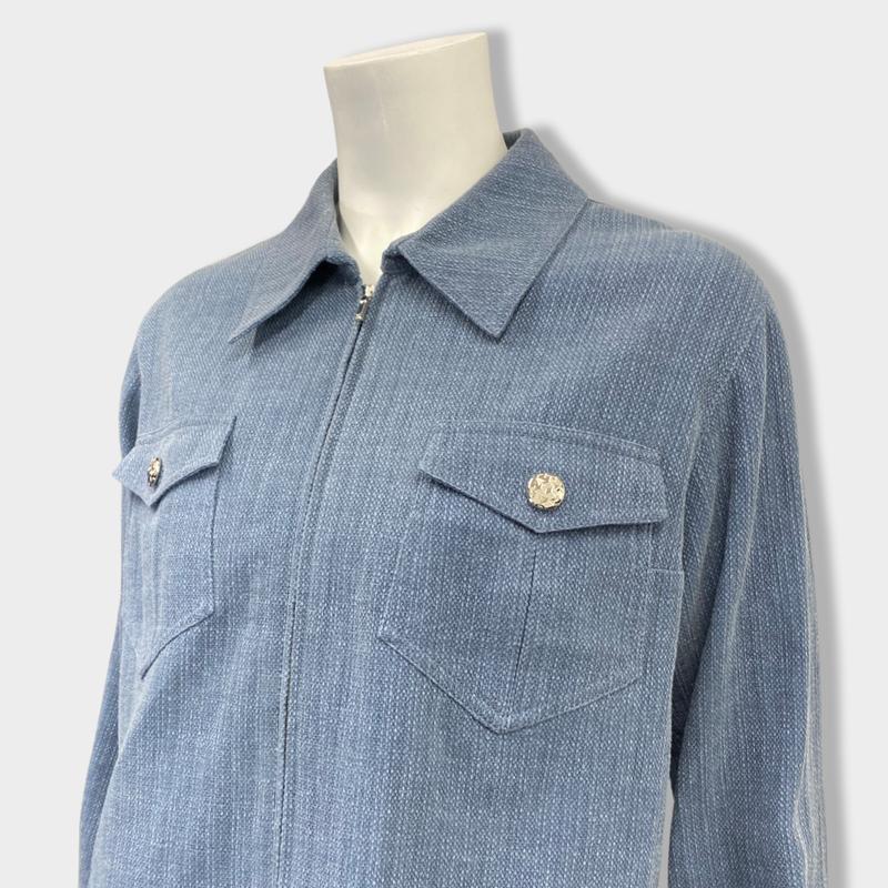pre-owned CHANEL blue cotton cropped jacket | Size FR40