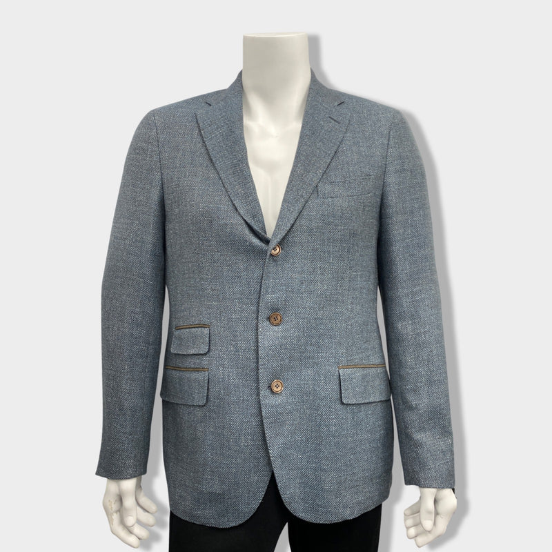 pre-owned LORO PIANA blue wool and silk jacket | Size IT56