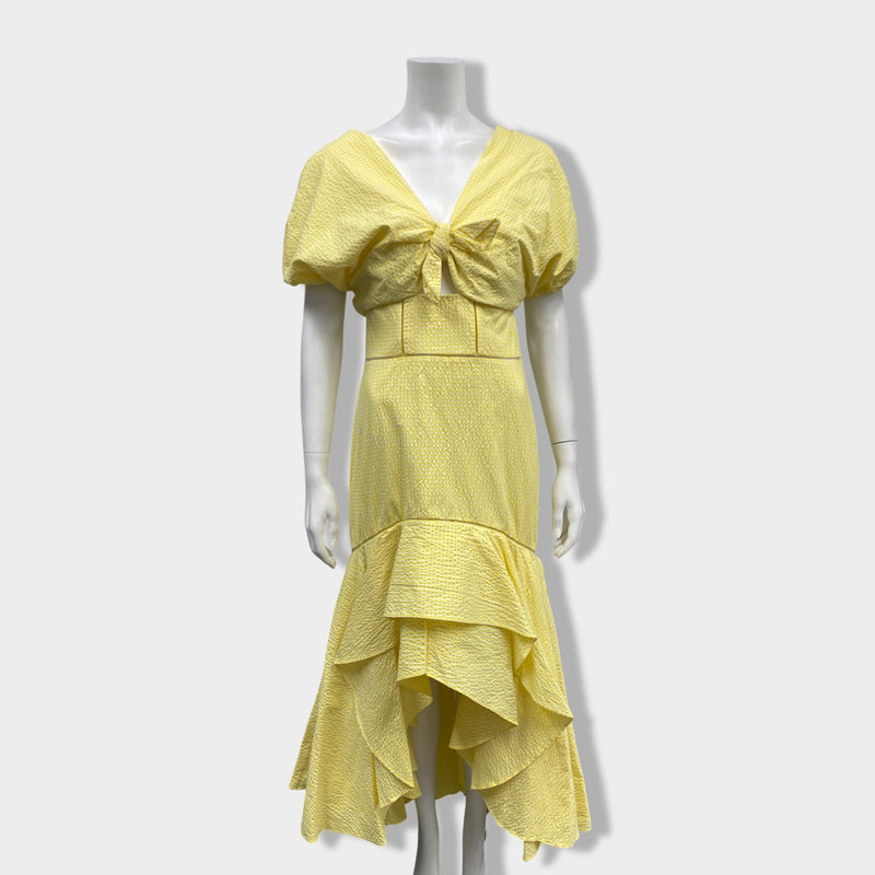 pre-owned JONATHAN SIMKHAI white and yellow checked cotton maxi dress | Size UK6