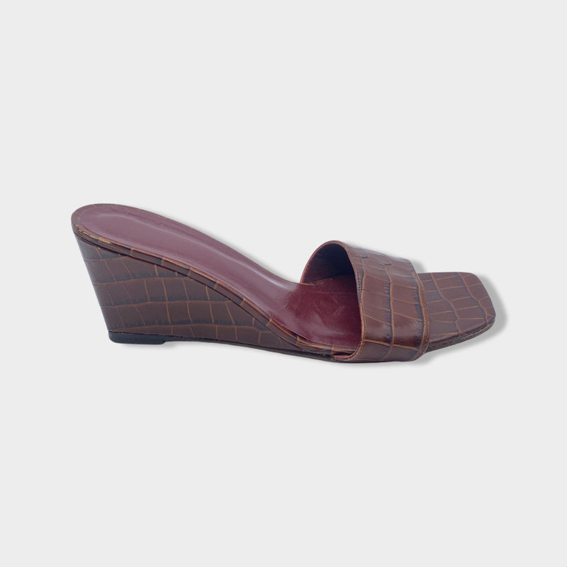 pre-owned STAUD brown vegan leather platform sandals | Size EU39.5 UK6.5