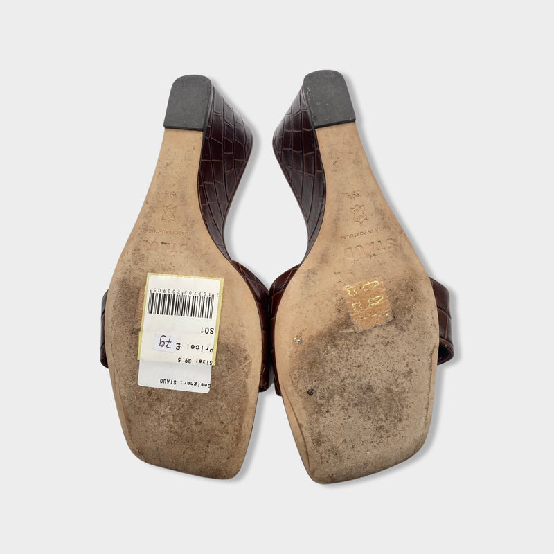 STAUD brown vegan leather platform sandals