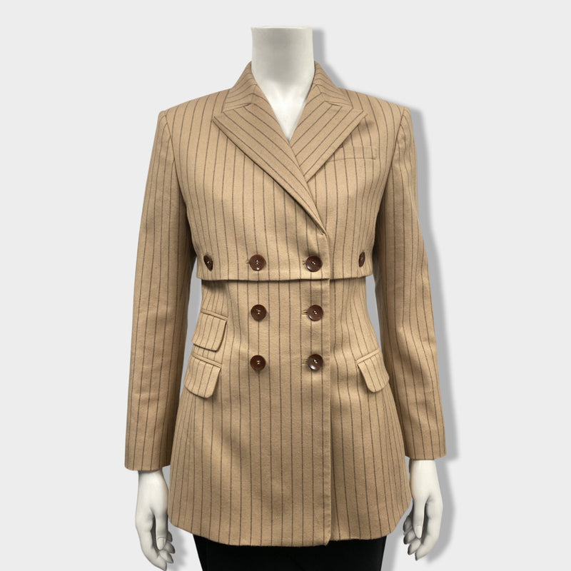 pre-owned ALTUZARRA beige striped double-breasted woolen jacket | Size FR36