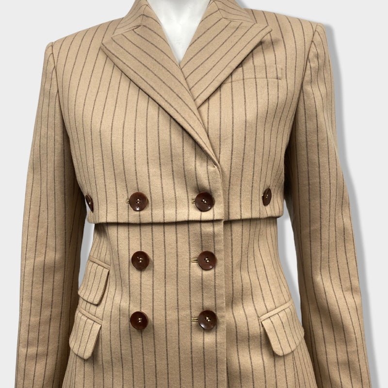 second-hand ALTUZARRA beige striped double-breasted woolen jacket | Size FR36