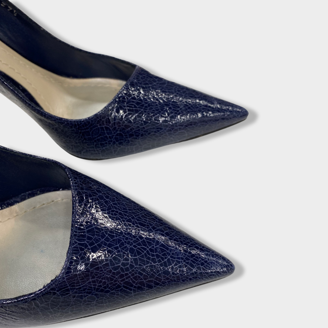 Gianvito Rossi Shoe Size 39 Navy Blue & Clear PVC & Suede Pointed Toe Pumps  — Labels Resale Boutique