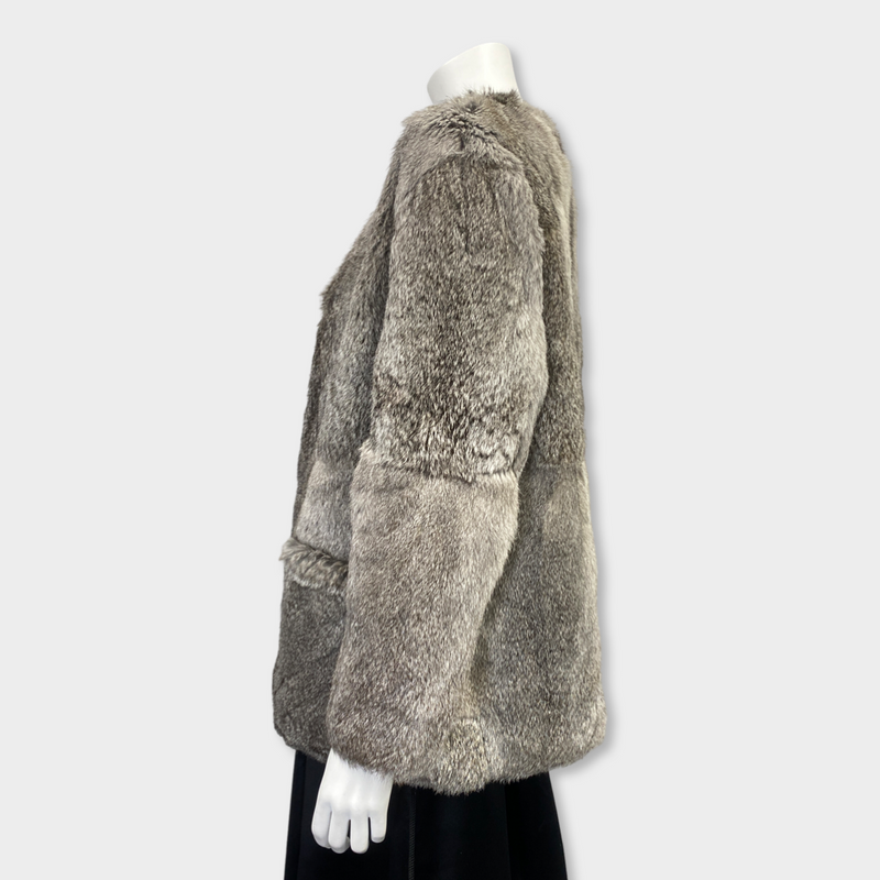second-hand MAJE grey fur coat | Size S
