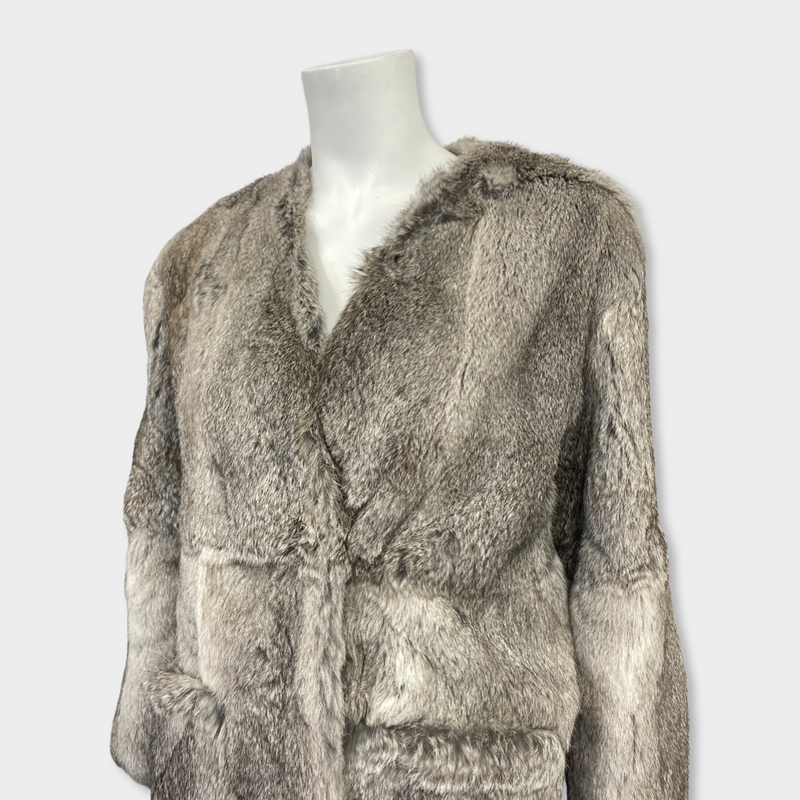 pre-owned MAJE grey fur coat | Size S