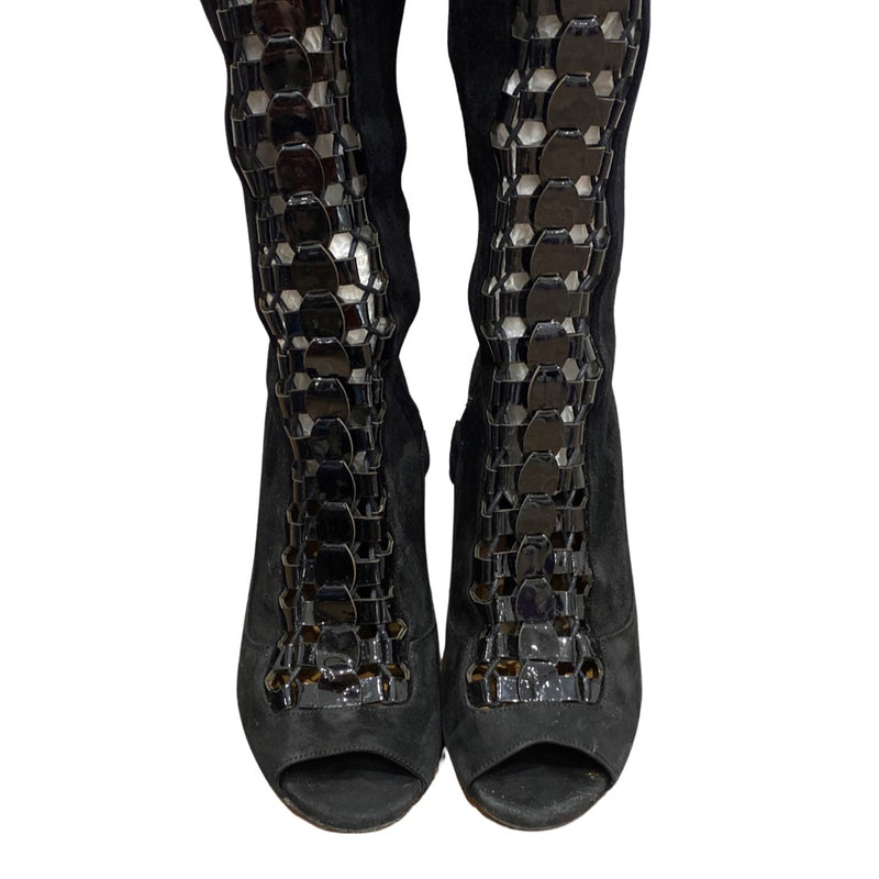 AQUAZZURA black suede open toe over the knee boots