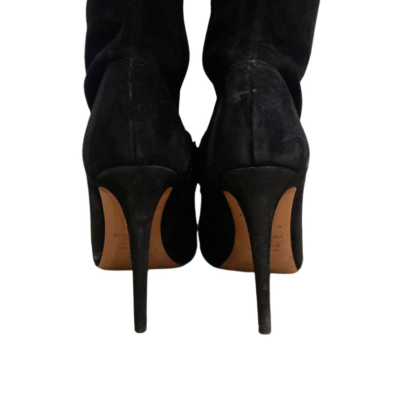 AQUAZZURA black suede open toe over the knee boots