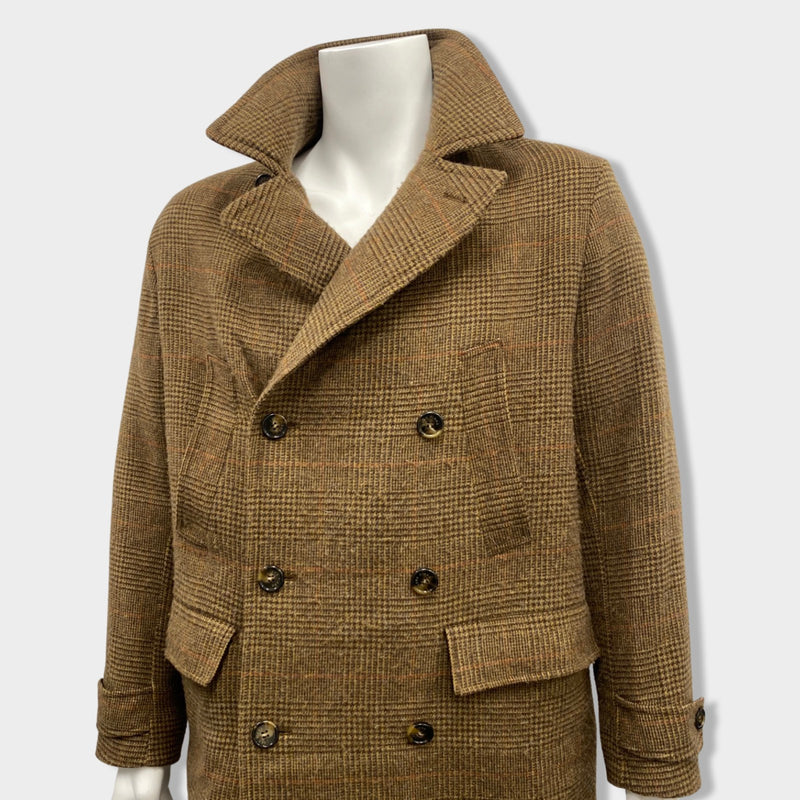 LORO PIANA brown checked double-breasted cashmere coat