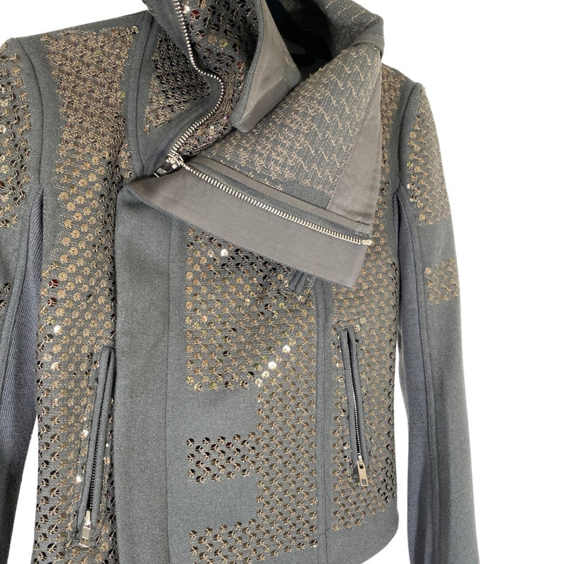 second-hand Rick Owens grey and brown sequined woolen jacket | Size S