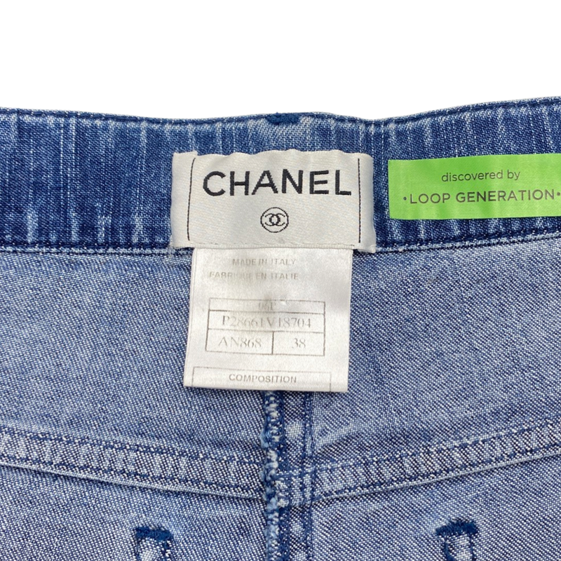 CHANEL blue denim mini shorts