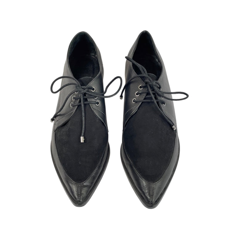 pre-loved Tibi black suede and leather lace-up loafers | Size 39