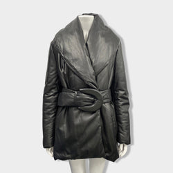 pre-owned ALTUZARRA black oversized leather puffer belted jacket | Size S