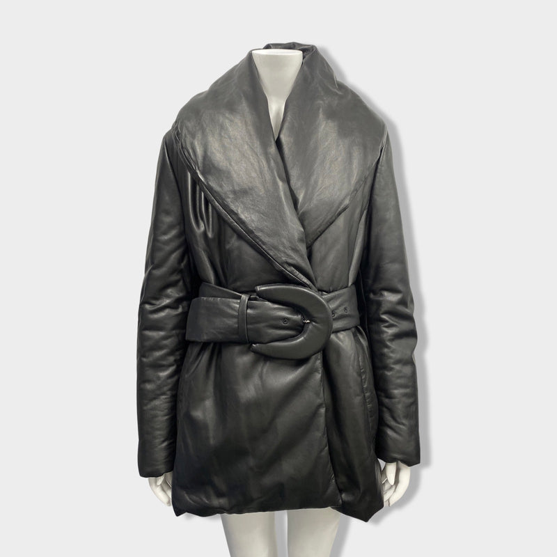 pre-owned ALTUZARRA black oversized leather puffer belted jacket | Size S