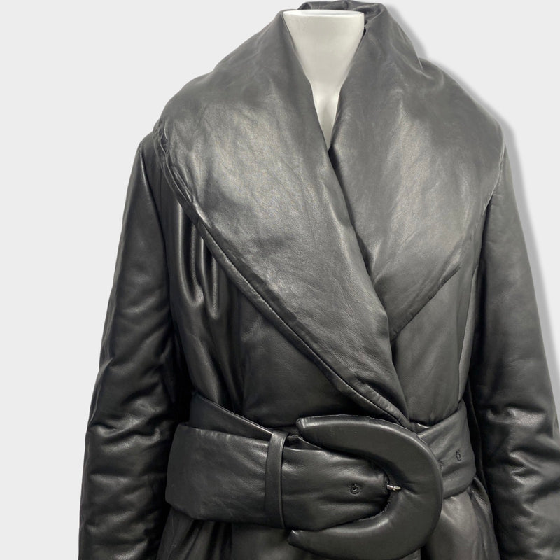 ALTUZARRA black oversized leather puffer belted jacket