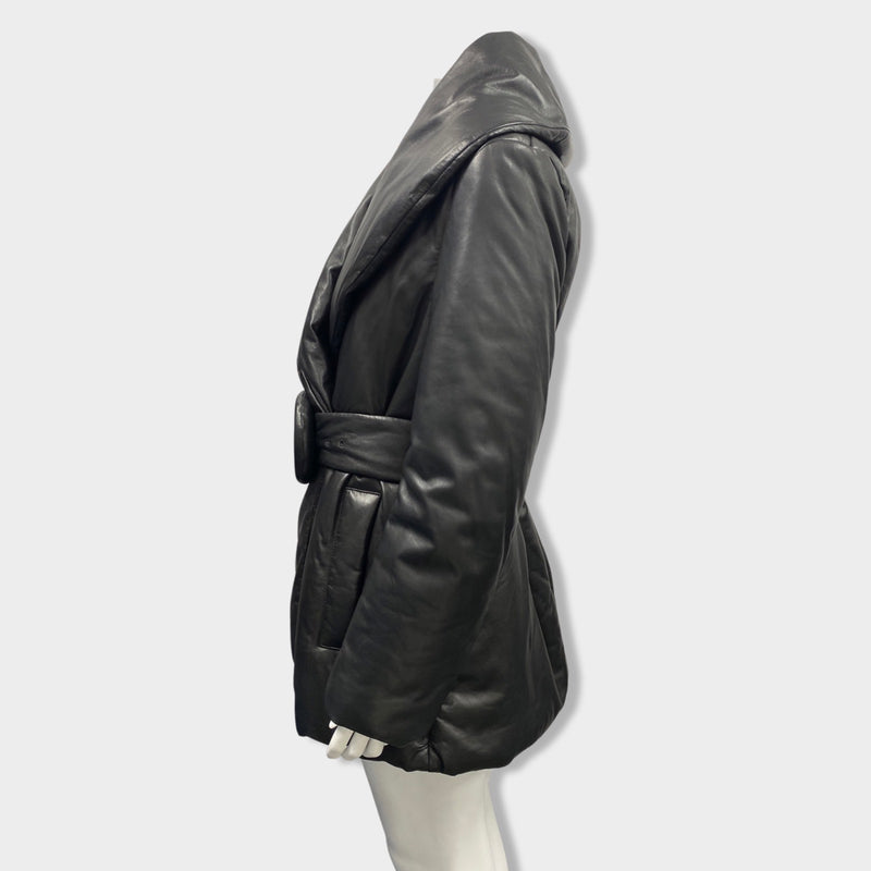 ALTUZARRA black oversized leather puffer belted jacket