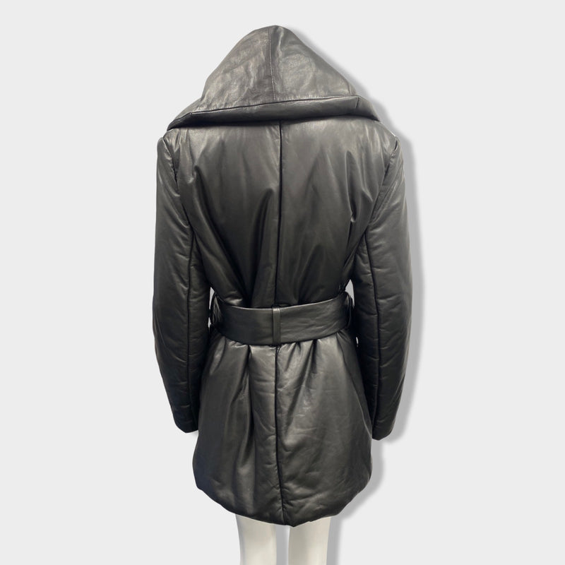 ALTUZARRA black oversized leather puffer belted jacket
