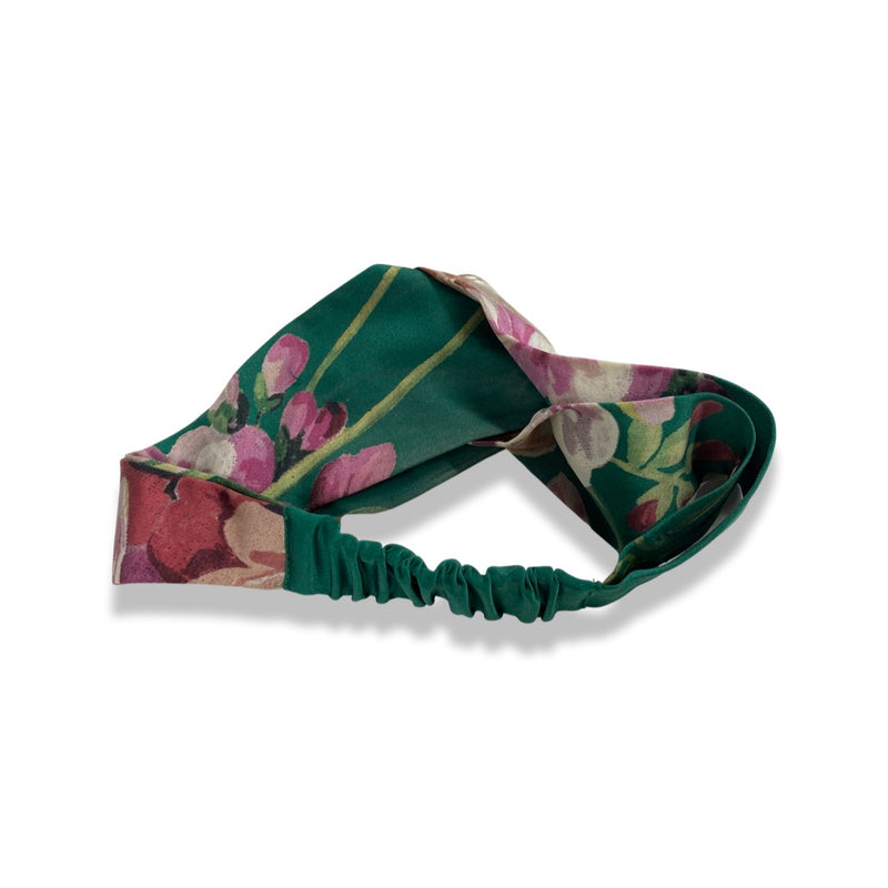 GUCCI green floral print silk headband