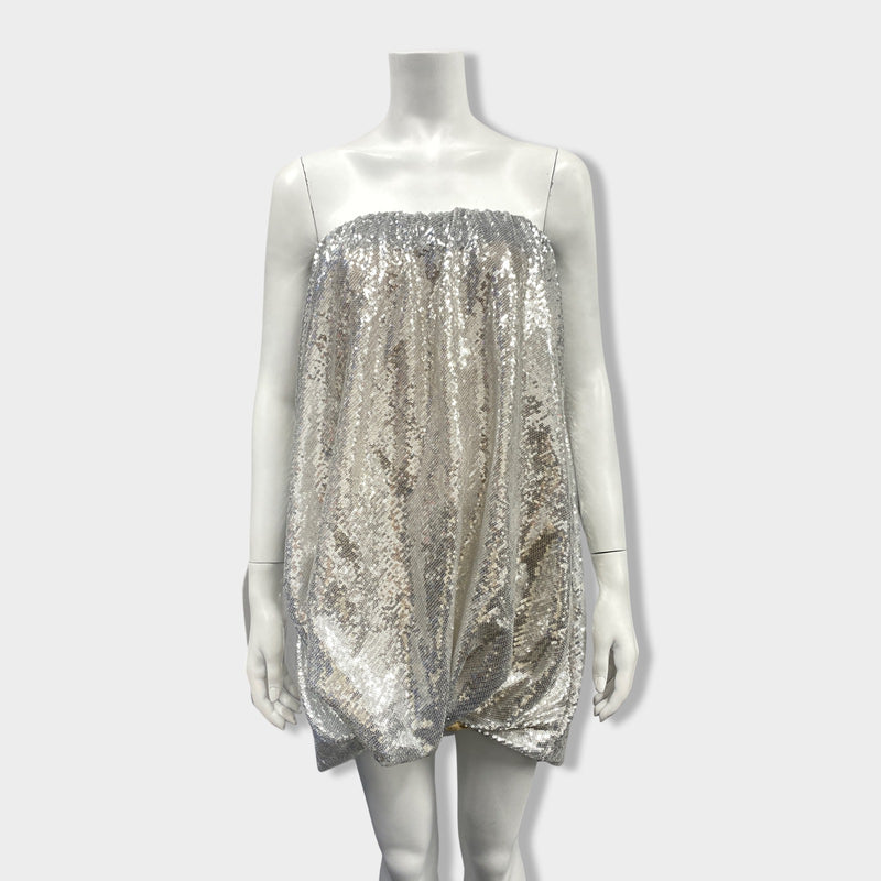 pre-owned BY MALENE BIRGER silver sequin mini dress | Size FR36
