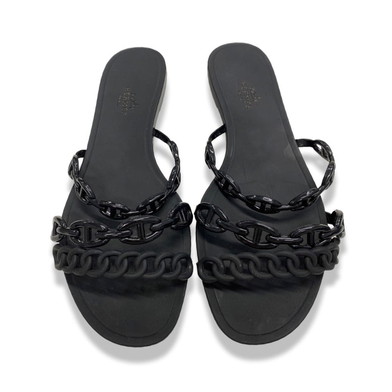 HERMÈS black rubber chain sandals | Size 38