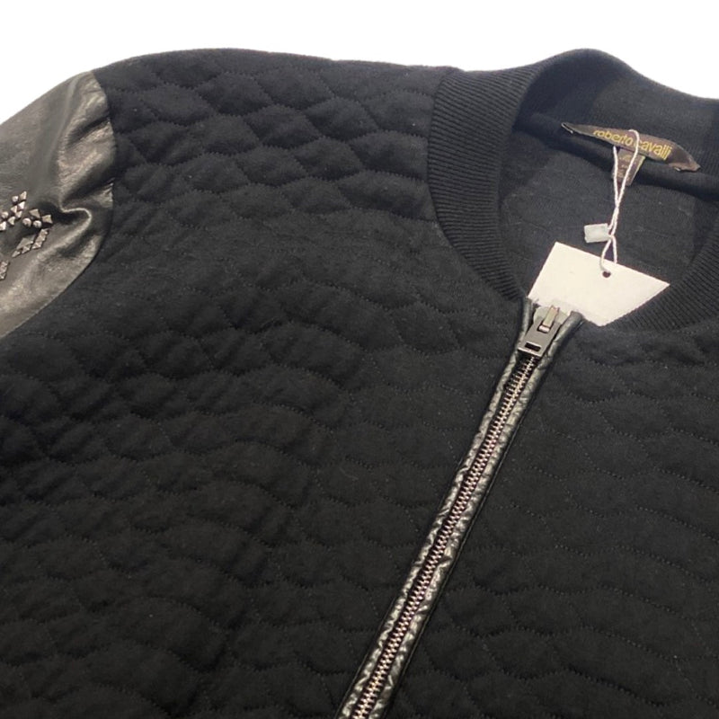 ROBERTO CAVALLI black studded leather and woolen zipped jacket