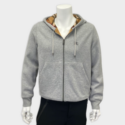 second-hand BURBERRY grey hoodie with nova check lining 