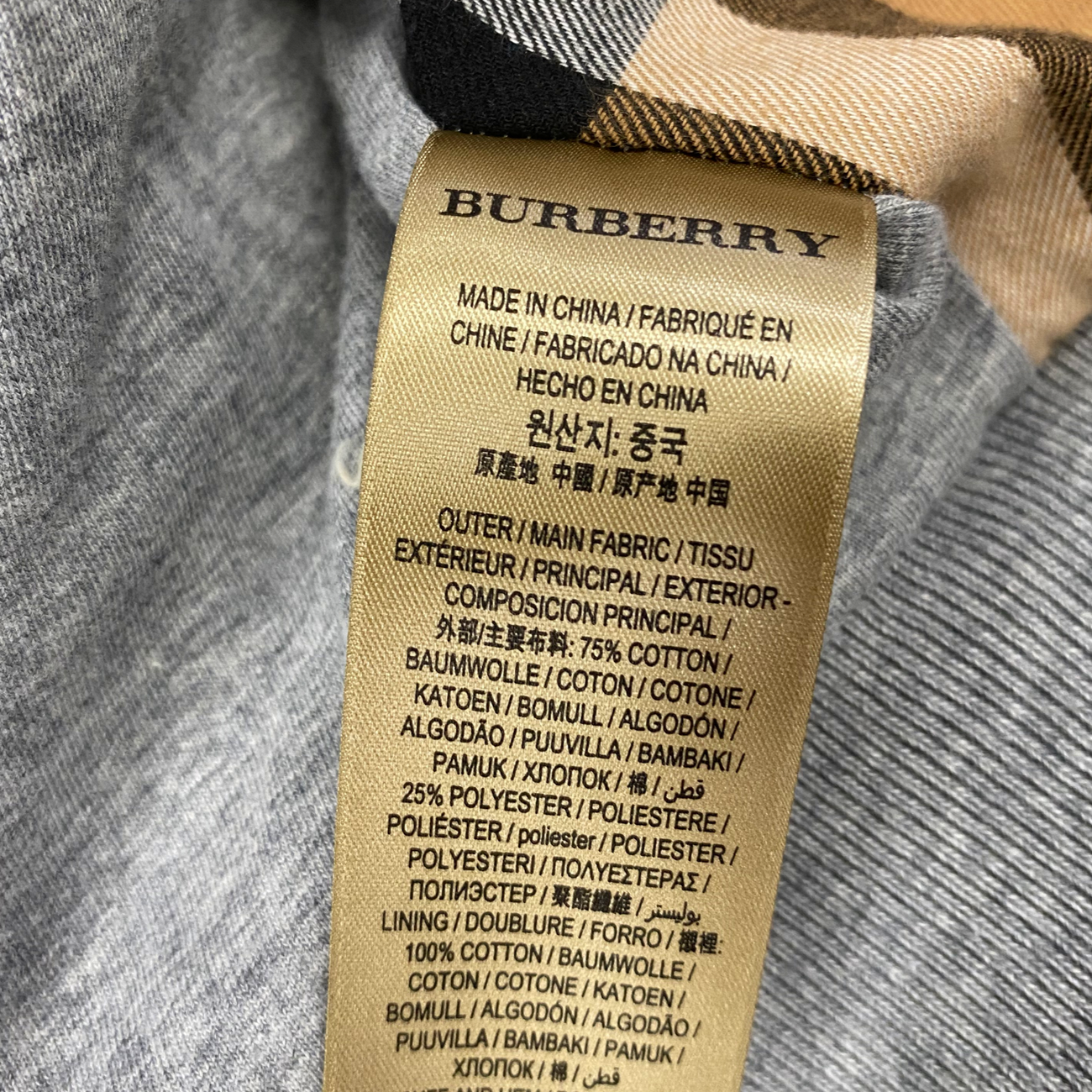 BURBERRY grey hoodie with nova check lining – Loop Generation