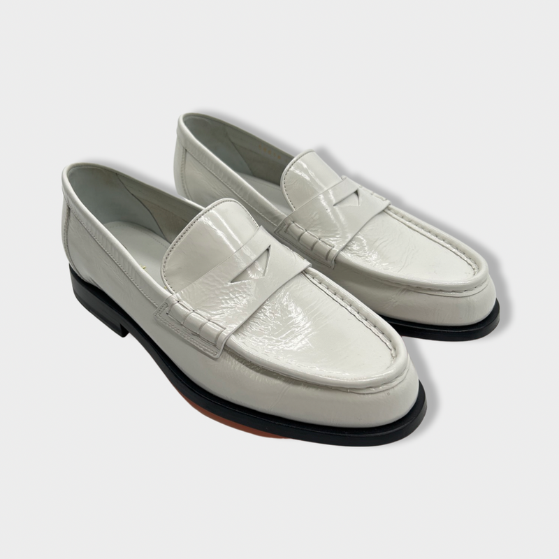 SANTONI white leather loafers