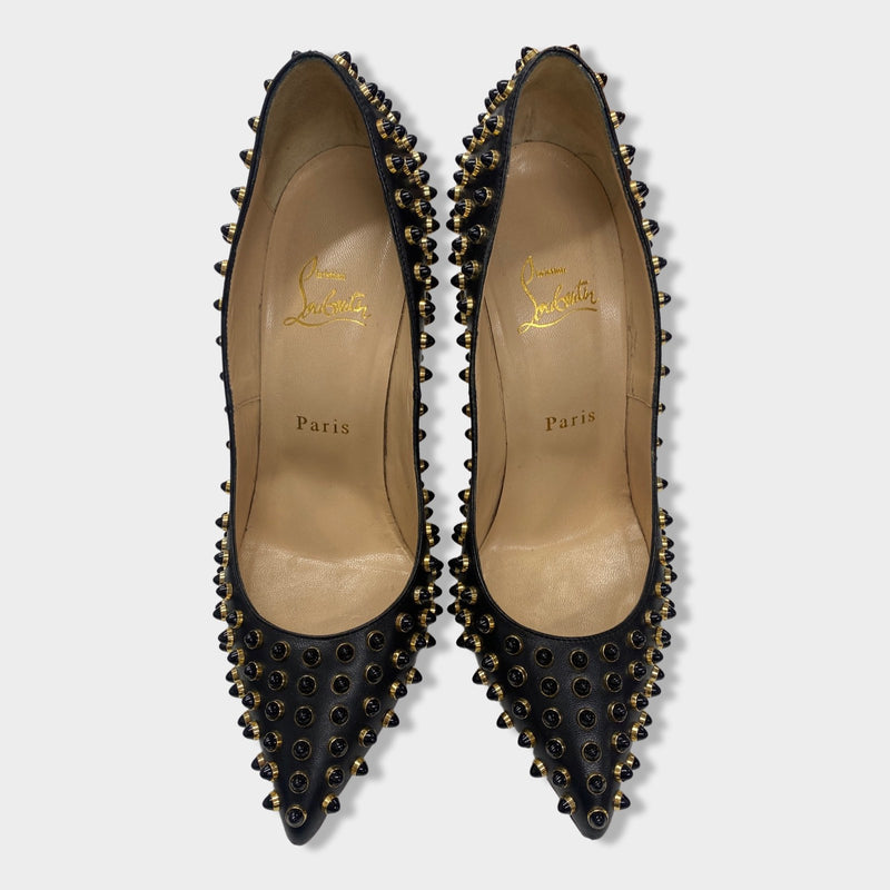 second-hand CHRISTIAN LOUBOUTIN black and gold studded pumps | Size EU38 UK5