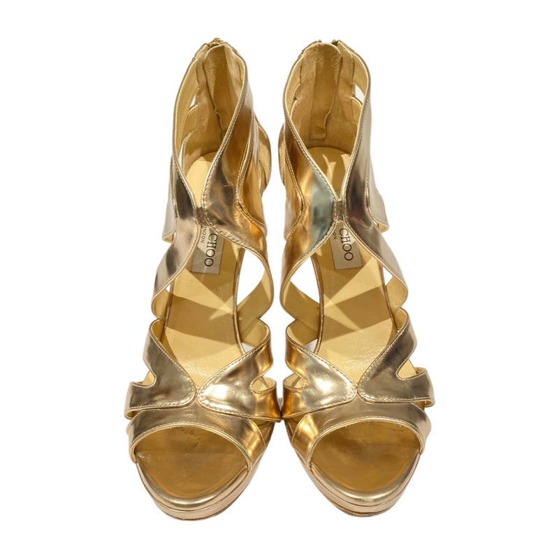 JIMMY CHOO antique gold sandal heels