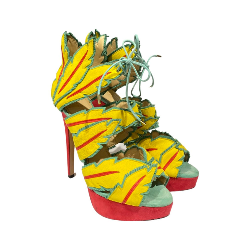 pre-owned CHARLOTTE OLYMPIA multicolour tropical style suede platform heels | Size 38