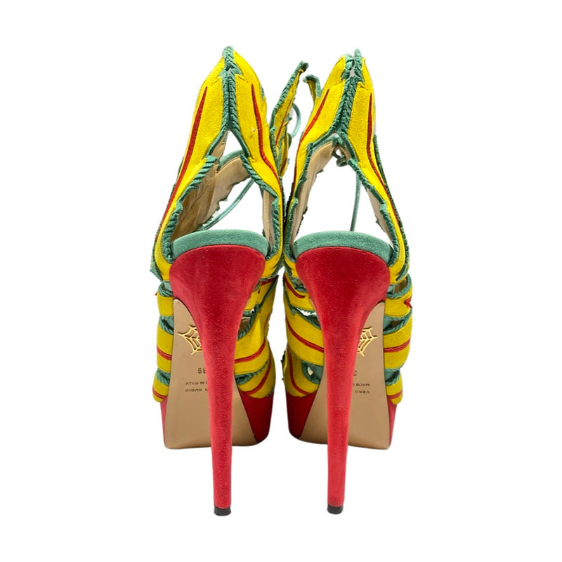 second-hand CHARLOTTE OLYMPIA multicolour tropical style suede platform heels | Size 38