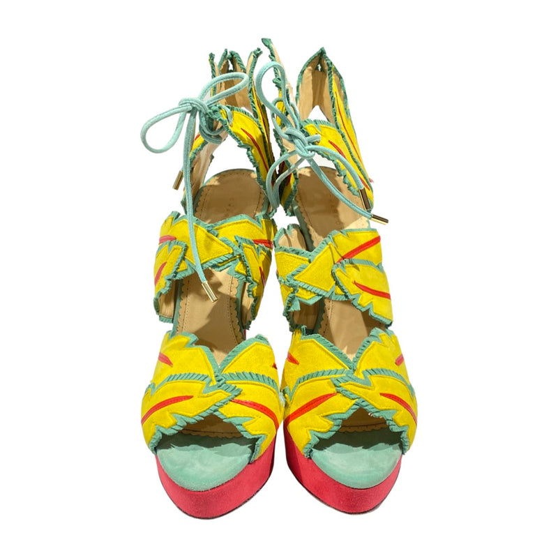 CHARLOTTE OLYMPIA multicolour tropical style suede platform heels
