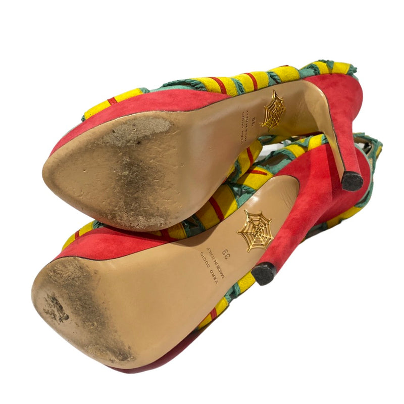 CHARLOTTE OLYMPIA multicolour tropical style suede platform heels