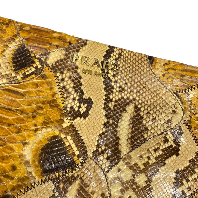 PRADA brown and beige python leather clutch