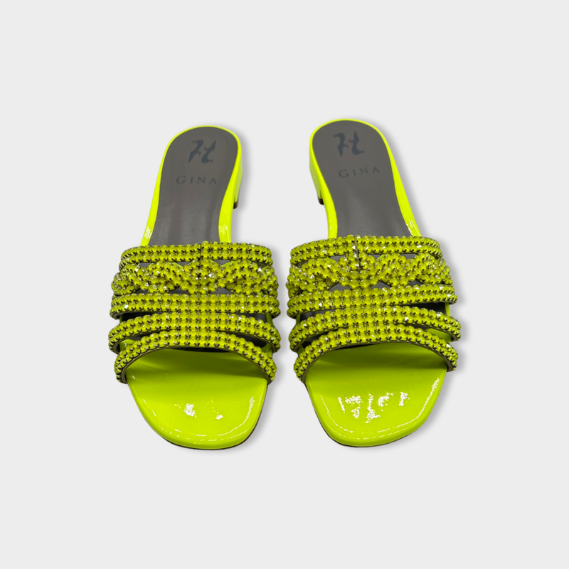 pre-owned GINA acid yellow leather sandals| Size EU38 UK5