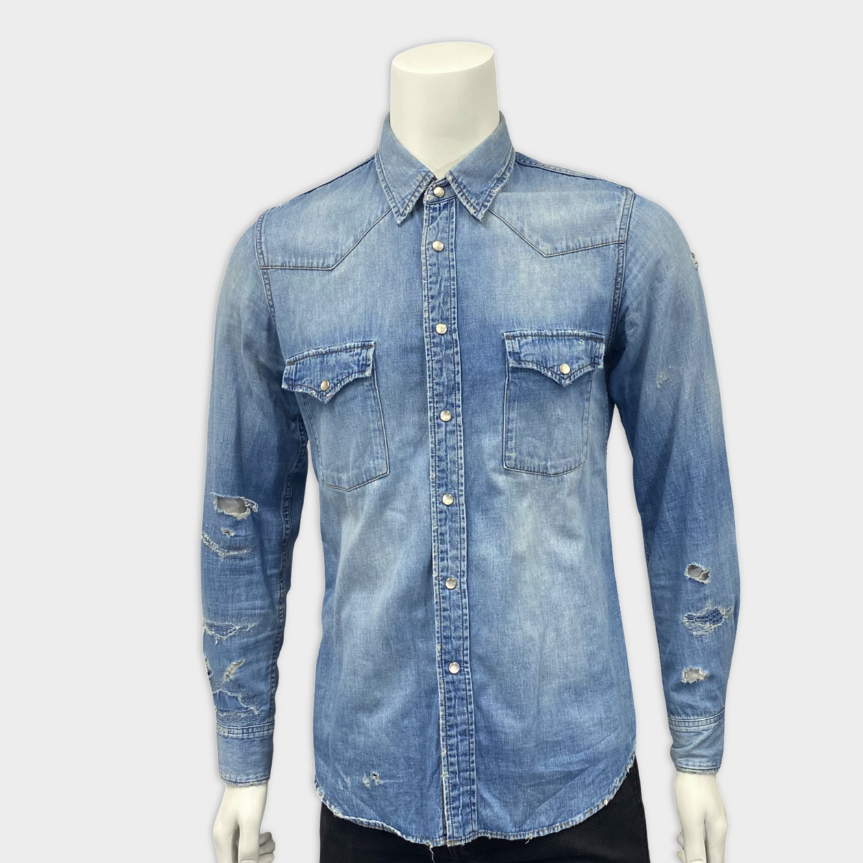 Distressed Denim Western Shirt