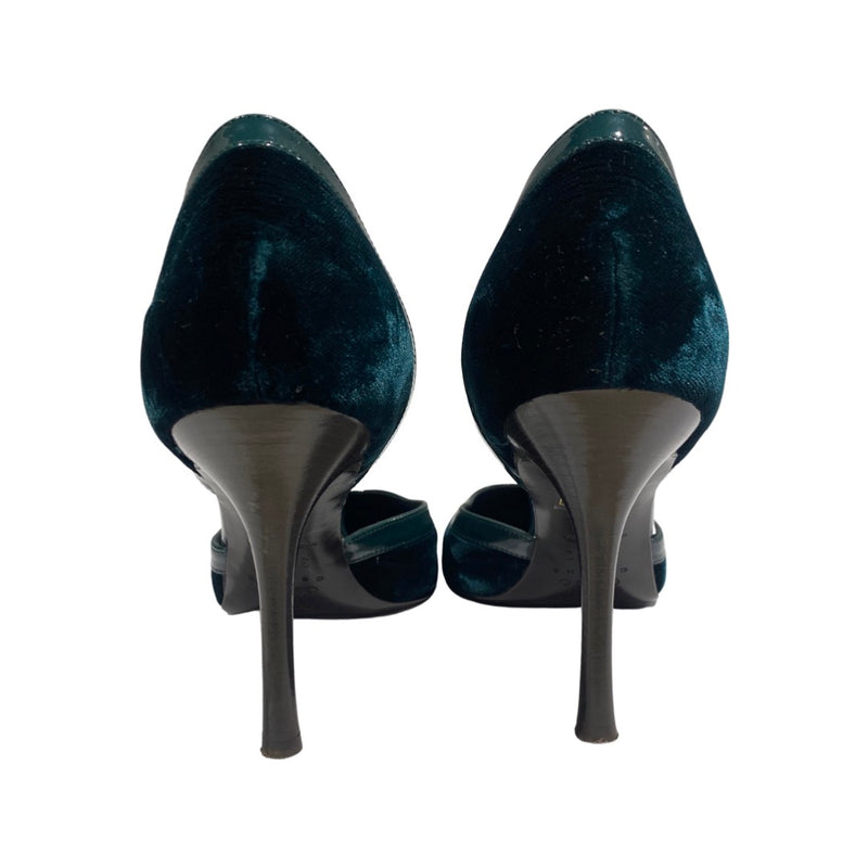 Celine emerald green velvet and patent leather heels