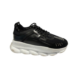 pre-owned Versace chain reaction black and white platform trainers | Size 45