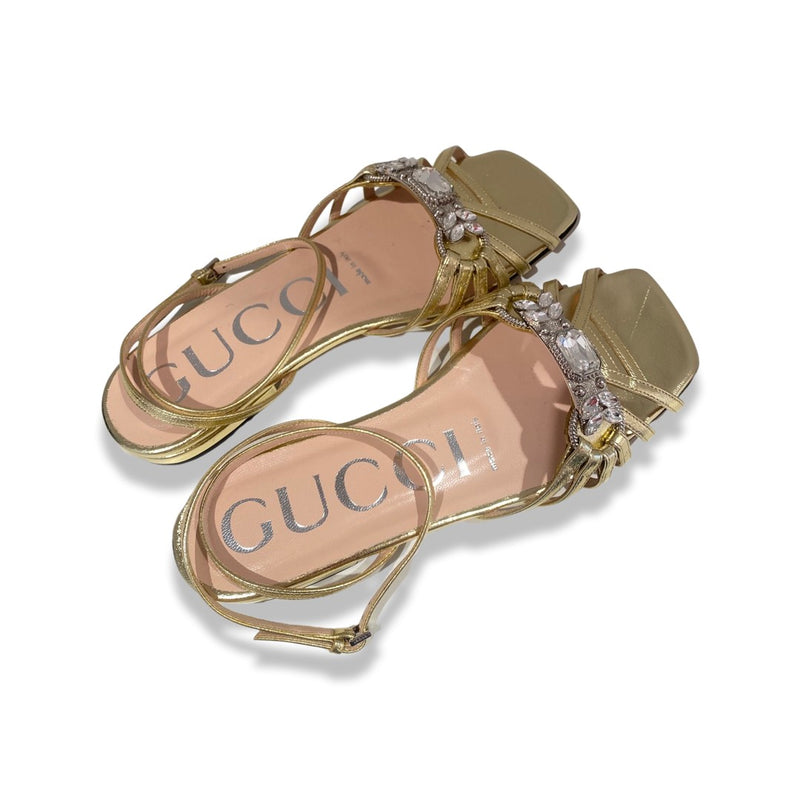 GUCCI gold leather sandals with crystals
