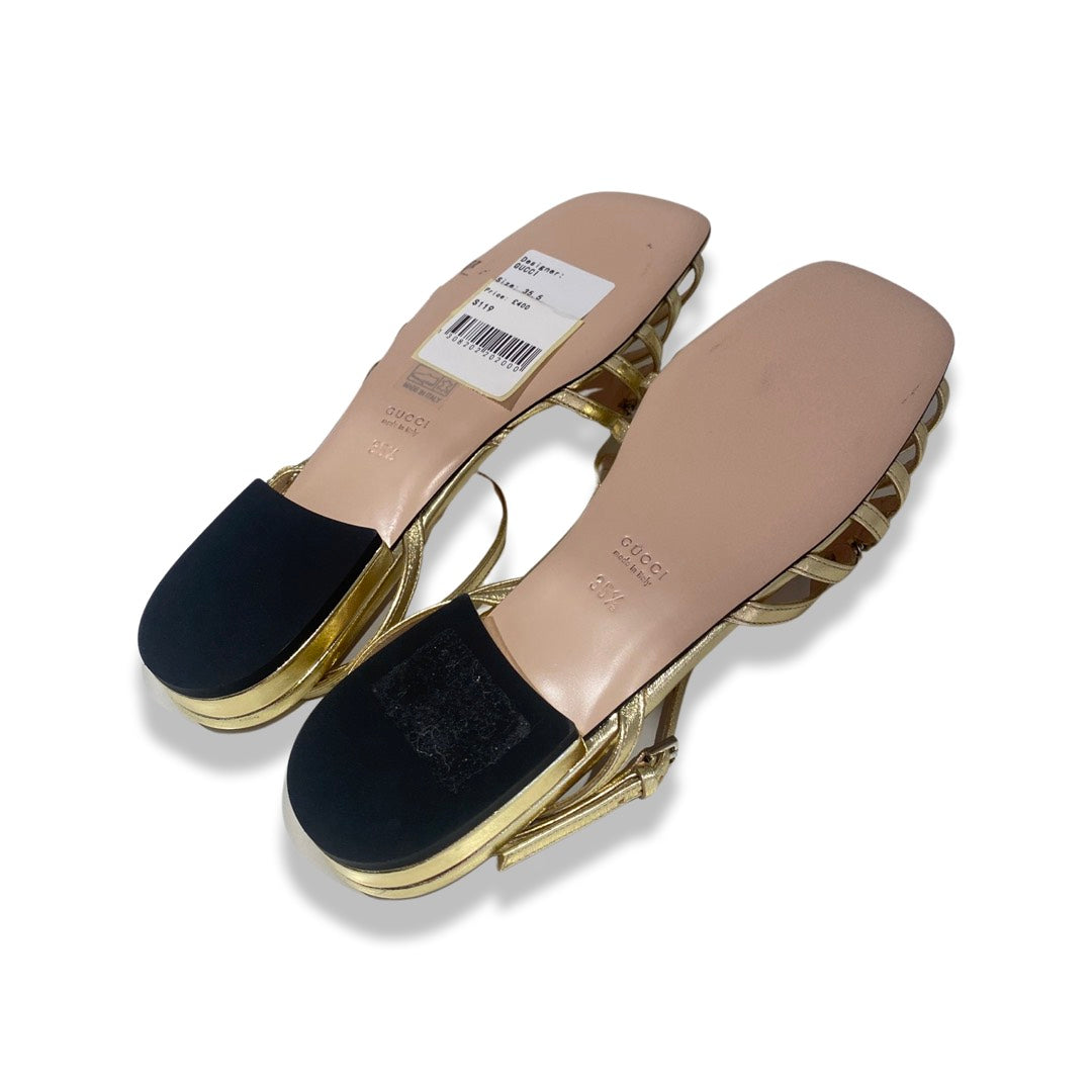 GUCCI ゴールド ミュール 35C GUCCI Malaga Kid Horsebit 75mm Pumps 35 Mystic White 1610440