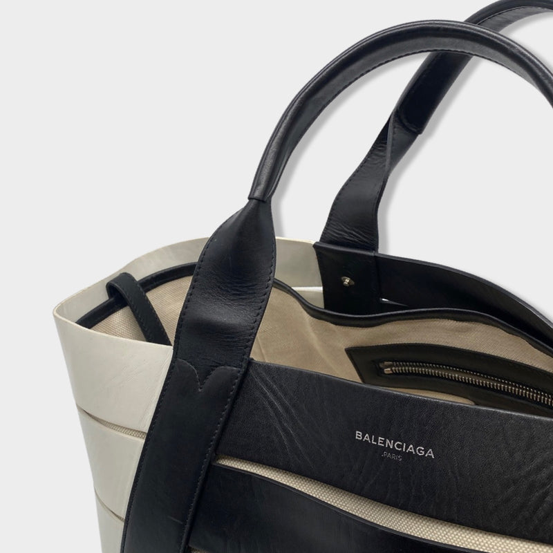 BALENCIAGA black and white leather Cabas handbag